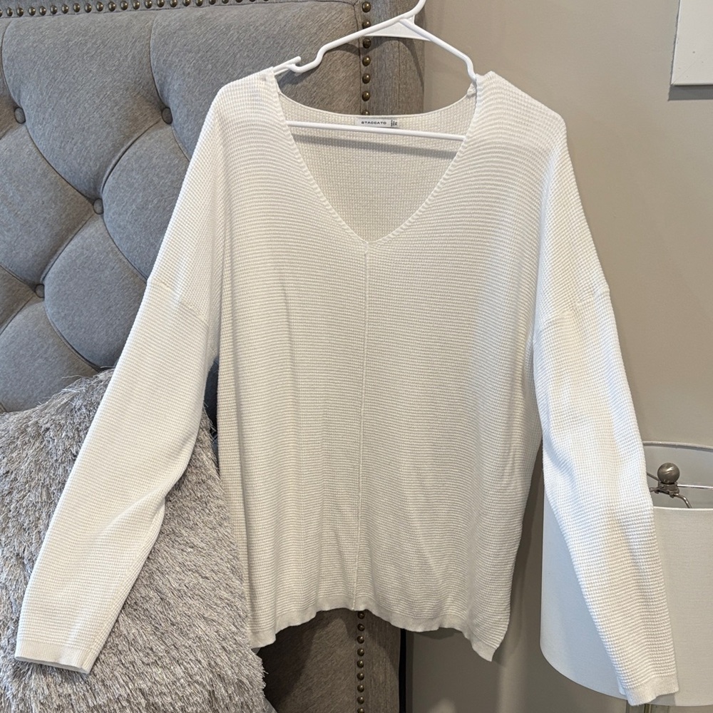 Staccato Cream Long Sleeve V-Neck Top